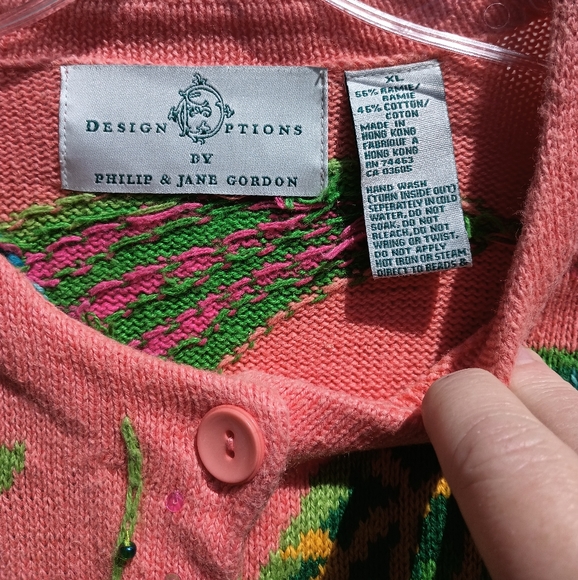 Design Options Philip & Jane Gordon Frog Lily Pad Dragonfly Sweater Cardigan XL - Picture 5 of 10